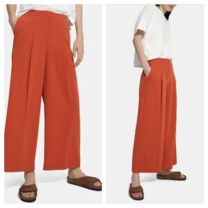 Theory Pleated Wide Leg Pant Striped Crepe in Peach Women's 2